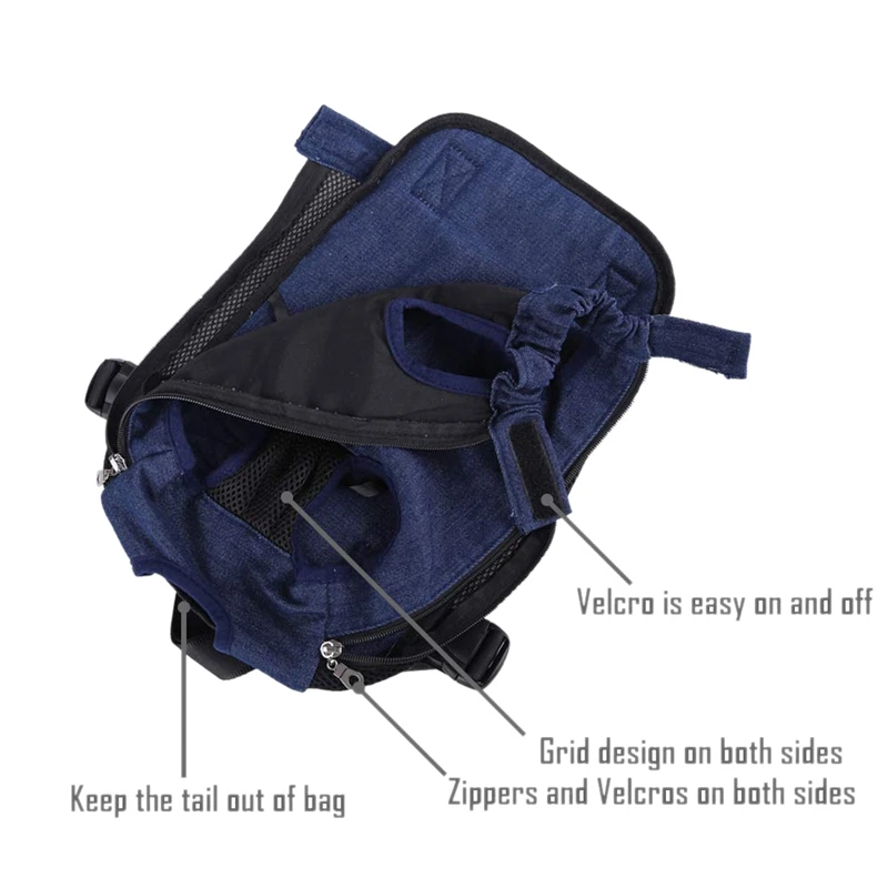 Denim Front Kangaroo Pouch Dog Carrier, Wide Straps with Shoulder Pads, Adjustable and Legs Out Pet Backpack Carrier, for Walkin