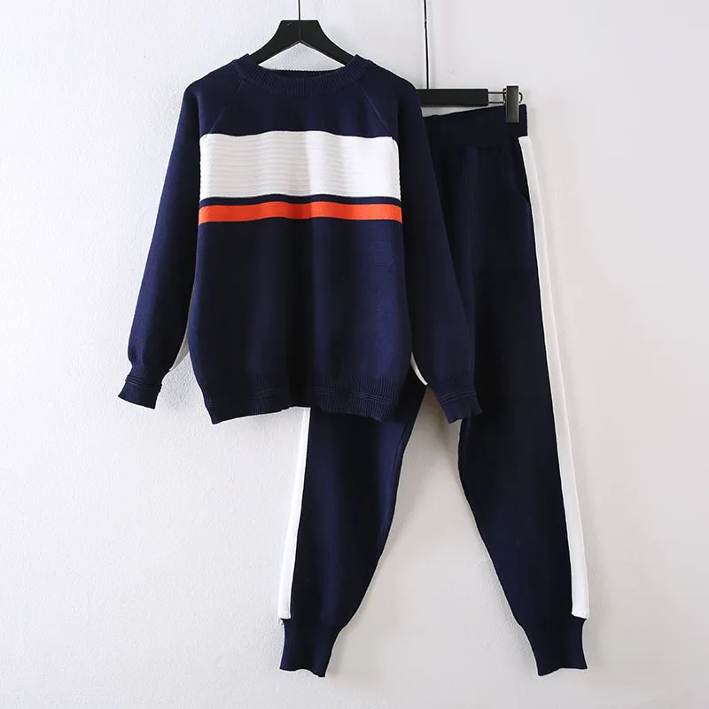 Fashion Casual Sporting Suit Female 2020 Autumn New Long Sleeve Knitting Two Piece Set Women Loose O Neck Tracksuit Sets |