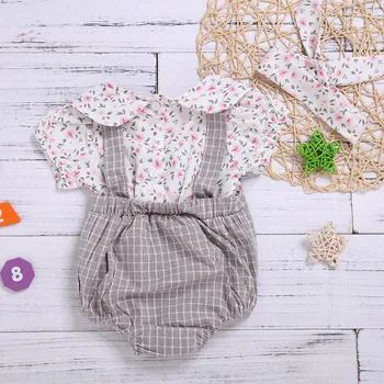 

Newborn Baby Girls Clothes Romper Floral Print Short sleeve Bodysuit +Headband 2pc kids Princess Infant Toddler Cotton Outfits 1