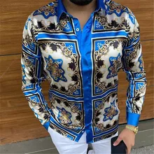 

New Men's Long Sleeve Shirts Streetwear Spring Casual Vintage Printing Pattern Buttoned Turn-down Collar Shirt Hawaiian Men