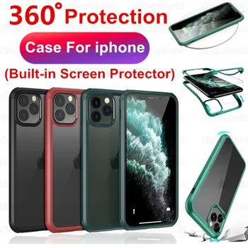 

360 Full Protection Phone Case For iPhone 11 Pro Max Dual-layer Ruggled Built-in Screen Protector Glass Cover 2 in 1 Cases