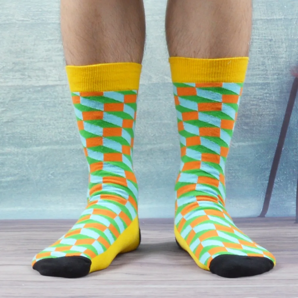 SANZETTI/8 пар/лот, счастливые Повседневные носки, мужские носки из чесаного хлопка, удобные носки с узором для свадебной вечеринки, подарок на день рождения, Популярные носки