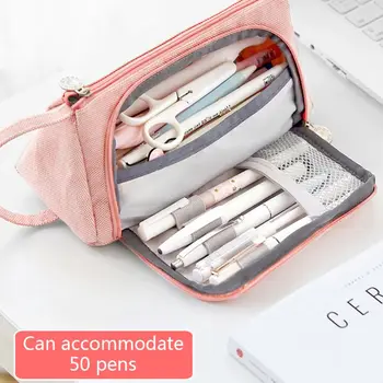

Big Kawaii Pencil Case Large Capacity Pencilcase Side Pouch Mesh Lining Design School Supplies Stationery