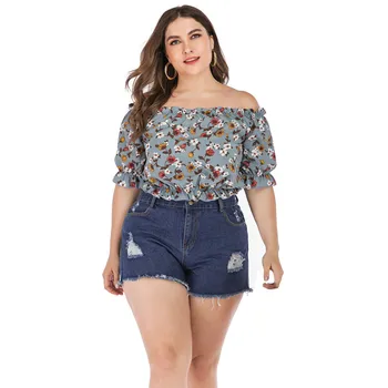 

Women Blouse Fahsion Casual Plus Size Print Slash Neck Half Sleeve Tops Shirt woman vintage clothes blusas mujer de moda 2019*