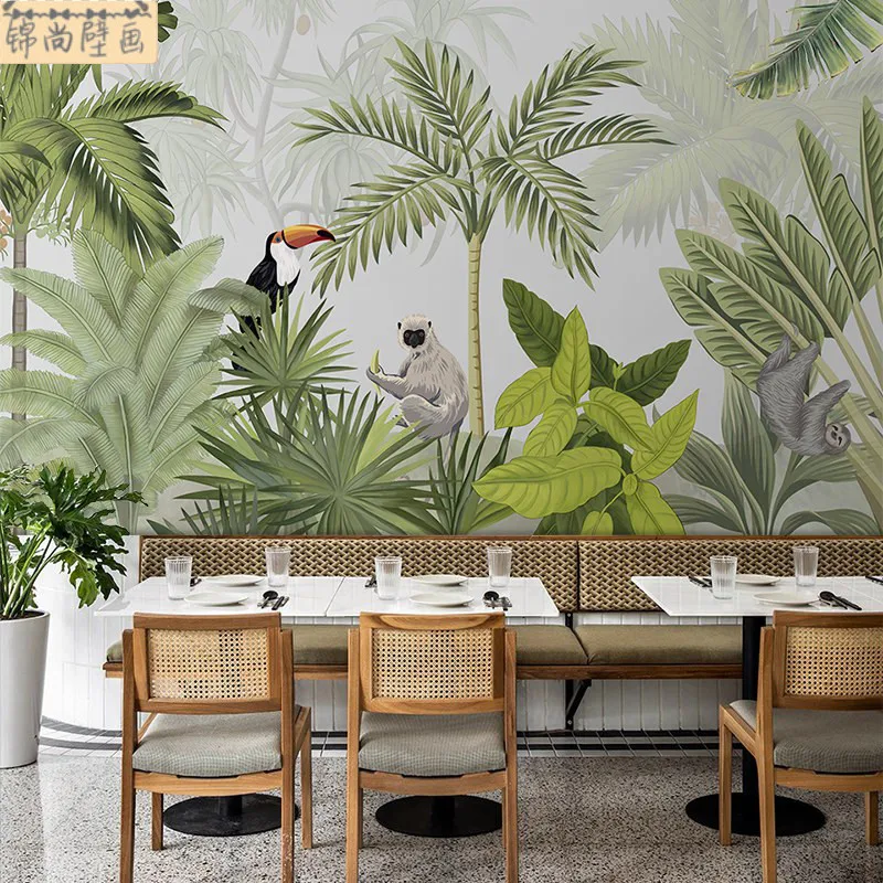Southeast Asia Banana Leaf Wallpaper Animal Background Wall Tropical Rain  Forest Green Plant Restaurant Hotel Mural Waterproof - Wallpapers -  AliExpress