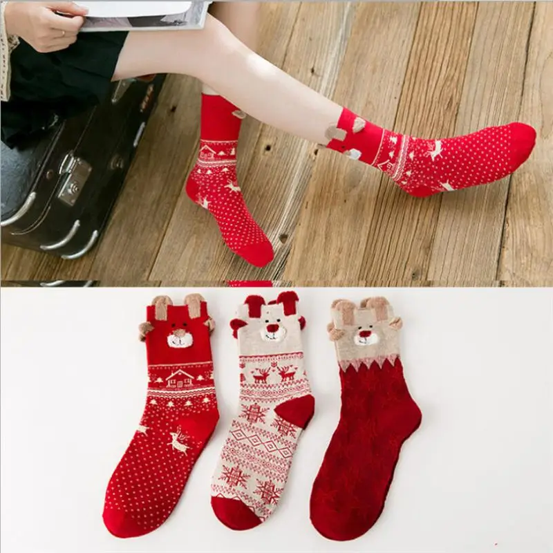 1 пара женской обуви Носки повседневные зимние рождественские носки Олени Санта-Клауса; Носки из хлопка с рисунком героев из мультфильмов, сохраняющие тепло, женские носки, подарок на Рождество