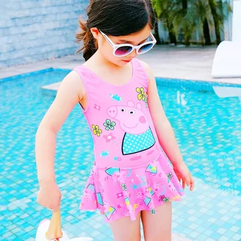 

Peppa Pig Girl Spring Swimsuit One-Piece Swimwear Swimming Pink Blue Girl Beach Dresses Clothes Skirts Anime Figure for Kids