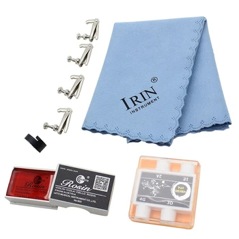 

IRIN 8 Pcs 5-In-1 3/4 4/4 Size Violin Replacement Accessories Parts Mute Fine Tuner Pitch Pipe Rosin Cloth Parts Kit