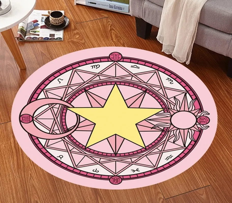 

Anime 4 Color Magic Card Girl Sakura Card Captor Kinomoto Sakura Pink Magic Round Carpet Round Carpet Mat Diameter 60CM Gift