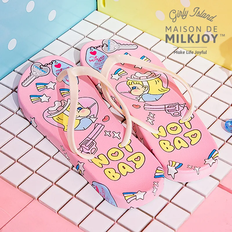 Milkjoy/Вьетнамки; пляжная обувь на плоской подошве для девочек; мягкие домашние тапочки; нескользящие сандалии