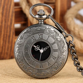 

Quartz Pocket Watches Half Hunter Pendant Necklace Clock Bronze/Silver/Black/Gold Roman Number Retro Clock Gifts Reloj