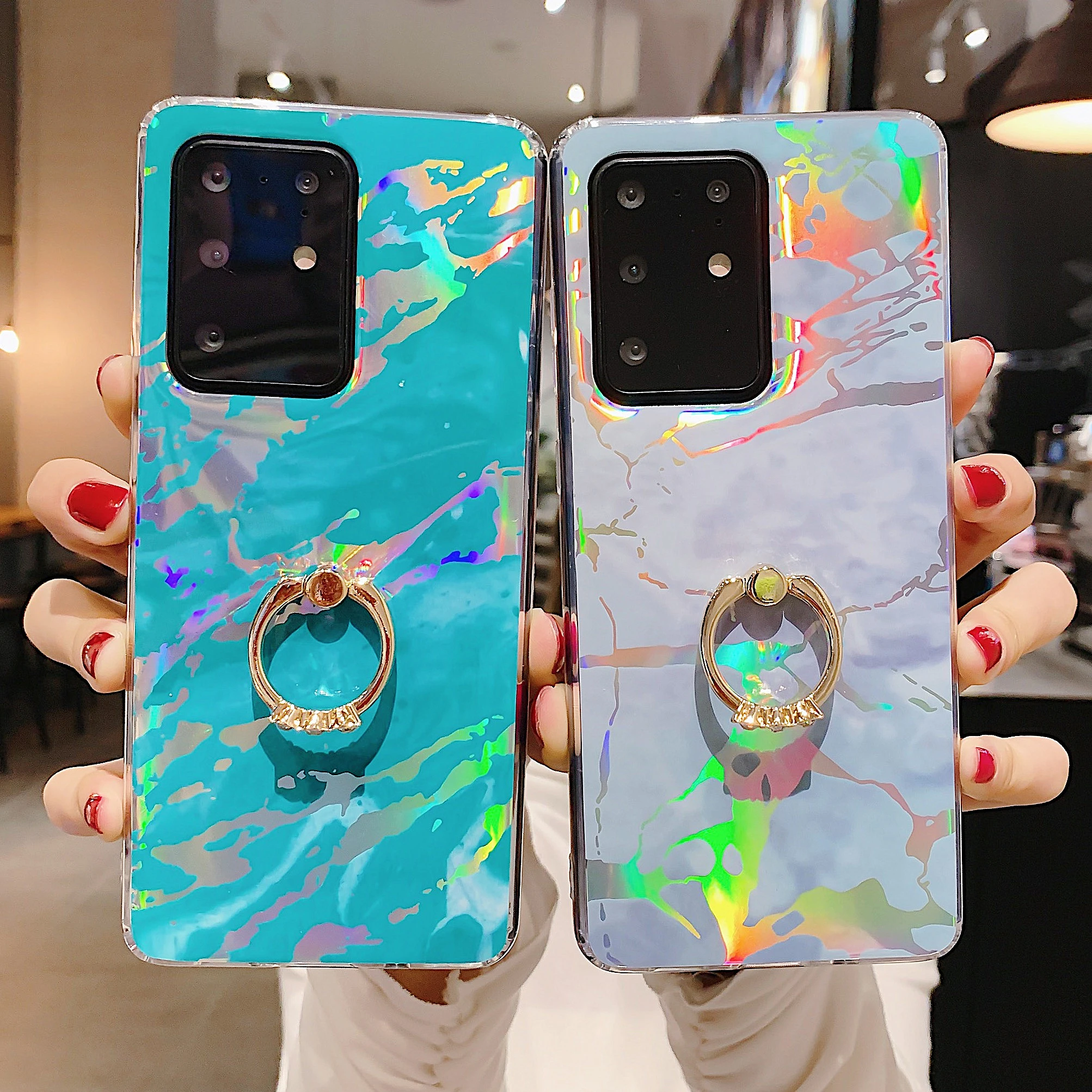 

luxury Soft TPU Laser Marble Ring Bracket Phone Case For Huawei Mate 20 P20 P30 Lite Pro Nova 2s 3e 3i 4e Y5 Y6 Y7 Prime 2018