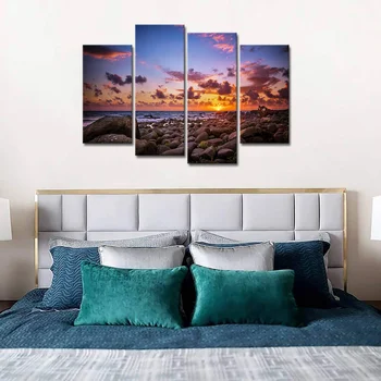 

Beautiful Beach Scenery In The Sunset Wall Art Canvas Painting 4 Pieces Home Decor Poster Living Room Decoration Picture