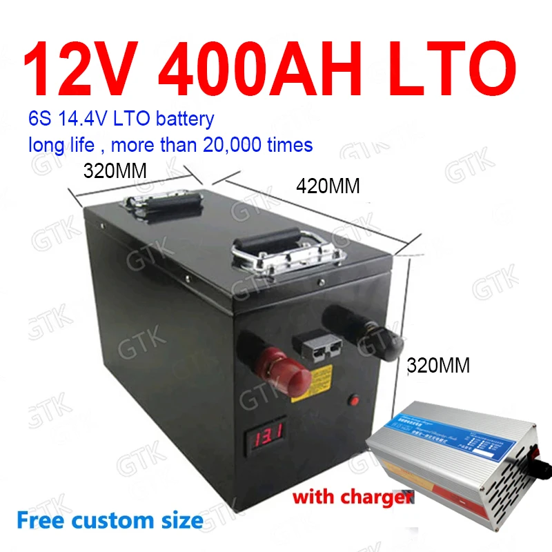 

GTK 14.4V 12V 400Ah LTO battery pack Lithium titanate BMS 6S 14.4v for 2400w solar Solar speaker boat ups system + 20A Charger