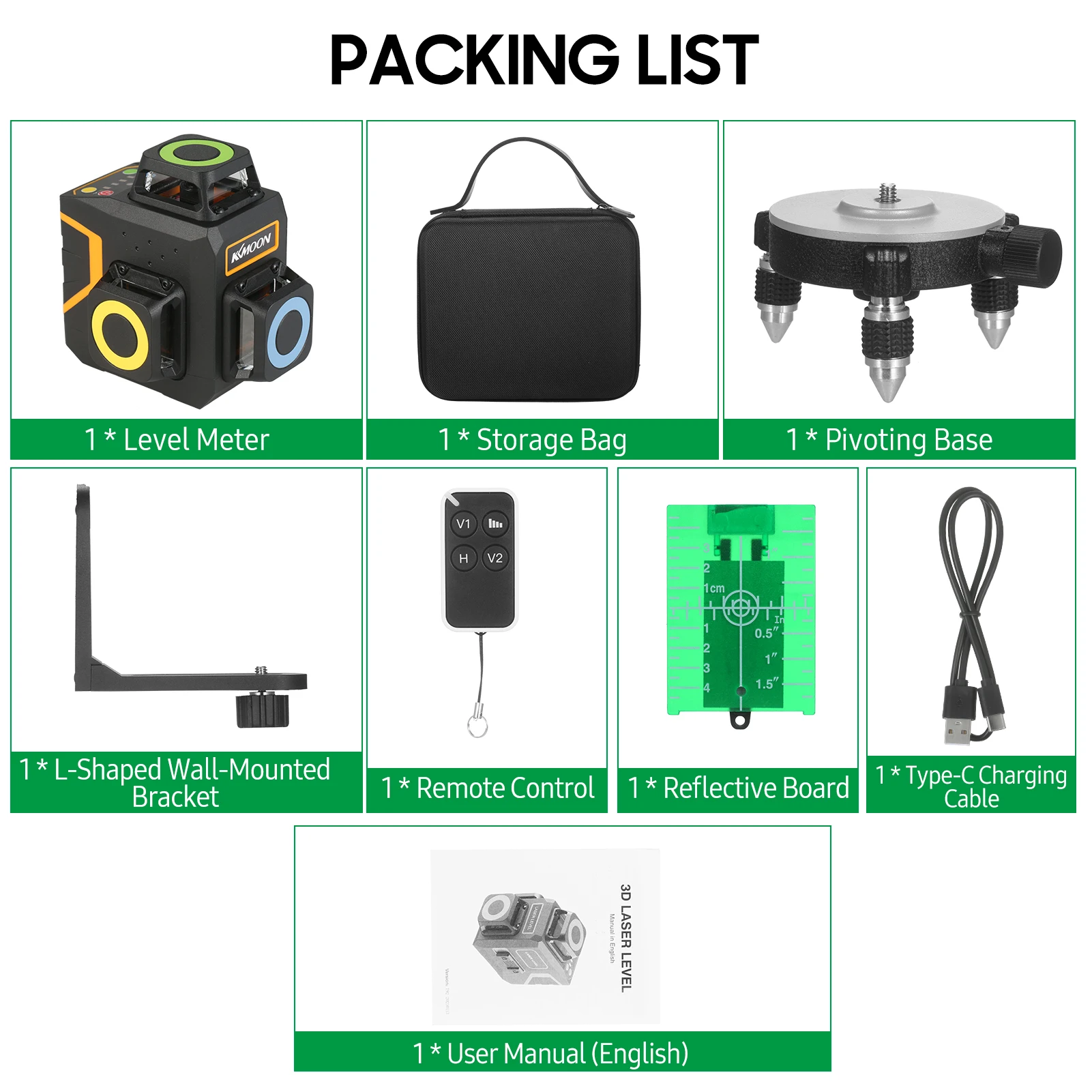 Green Laser Beam Level Meter 3 x 360° Laser Level 12 line Light Self