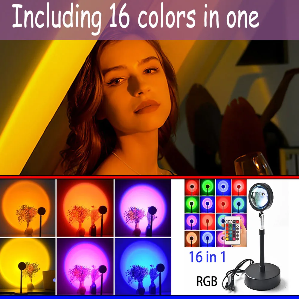 Лампа с проекцией заката 16 цветов радужная RGB лампа С закатом светодиодная
