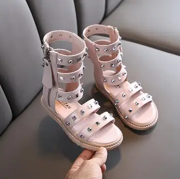

Fashion Gladiator Sandals For Girls Pu Leather Kids Summer Shoes With Rivets Children Sandals High Boots Hollow sandals For Girl