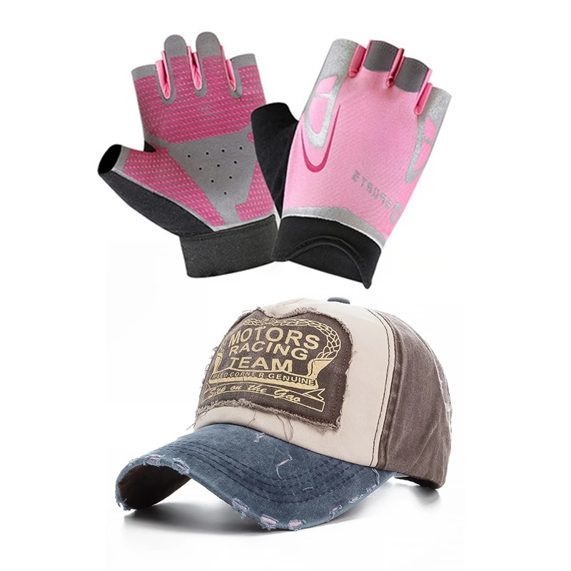 

1 Pair Mtb Sport Bike Half Finger Cycling Gloves Summer Breathable Outdoor Bicycle Glove Pink M Code With 1 Pcs Cotton Cap Baseb