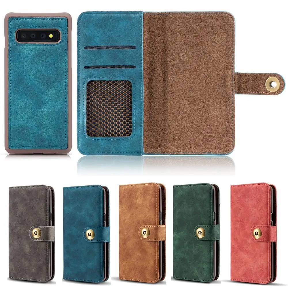 

Retro Business Wallet Leather Cover Case for Samsung S10 Phone Case 2-in-1 Detachable Flip Card Slots Case for Samsung S7 S8 S9