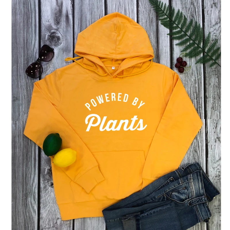 yellow-white text Приведенный в действие толстовка с капюшоном и надписью "Plants" Повседневное Для женщин вегетарианские пуловеры с длинным рукавом в стиле унисекс, веганских материалов органические толстовки с капюшоном уличный стиль - Цвет: yellow-white text