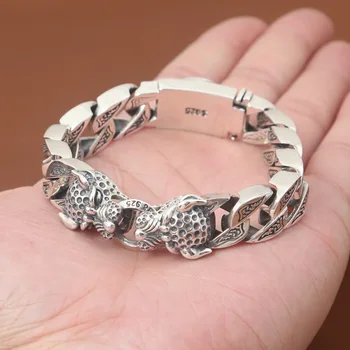 

Starfield S925 Sterling Silver Jewelry Men New Silver Jewelry Thai Silver Double Leopard Head Ring Bracelet&Bracelet Homme