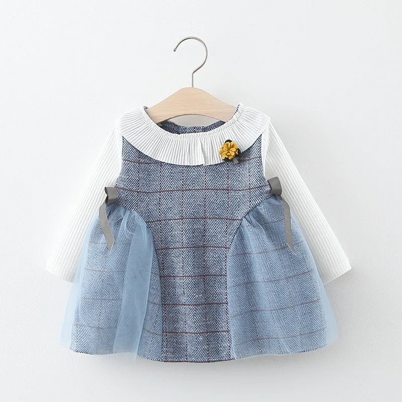 Платье для девочек с кружевным воротником; клетчатая газовая одежда; коллекция года; сезон весна; детская одежда;