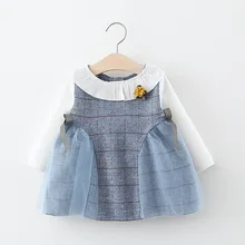 Платье для девочек с кружевным воротником; клетчатая газовая одежда; коллекция года; сезон весна; детская одежда;