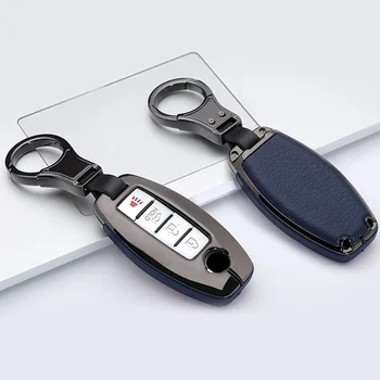 

Metal Car Key Case Cover Fob With Gray Alloy Key-chain Ring For Infiniti Nissan Key Case For Car Scratch-Resistant