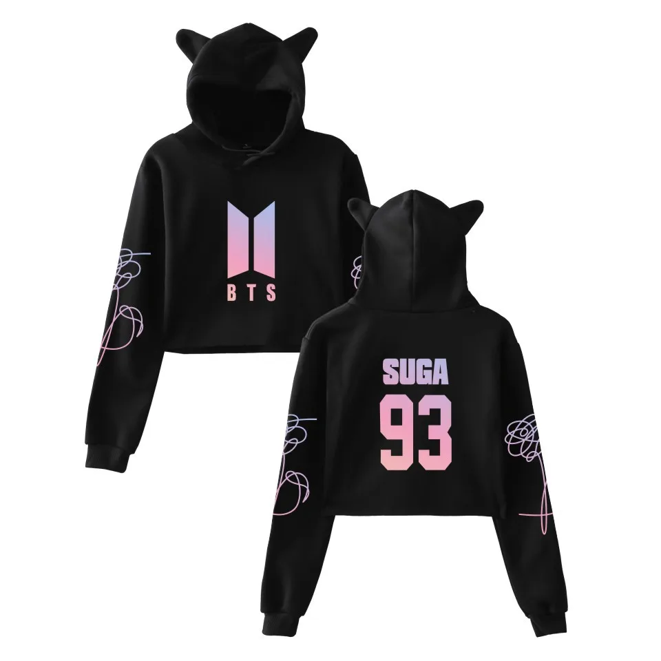 BTS Cat Ears Crop Top Hoodie - Image 3