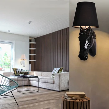 

Nordic ELD Horse Face Wall Lamp Art Wall Light Creation Cafe Bedroom Living Room Restaurant Study Room Corridor Lighting Fixture