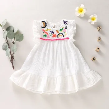 

Toddler Girl Dresses 1-5Y Summer Casual Baby Girls Embroidery Floral Flare Sleeve Dress Kids Toddler Pageant Sundress 1