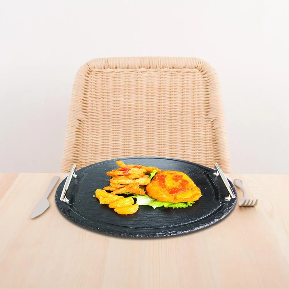 

30 Cm Round Natural Slate Dinner Plate Solid Stone Tray Cheese Pizza Steak Dish Flat Plate Fruit Tray Kitchen Tool