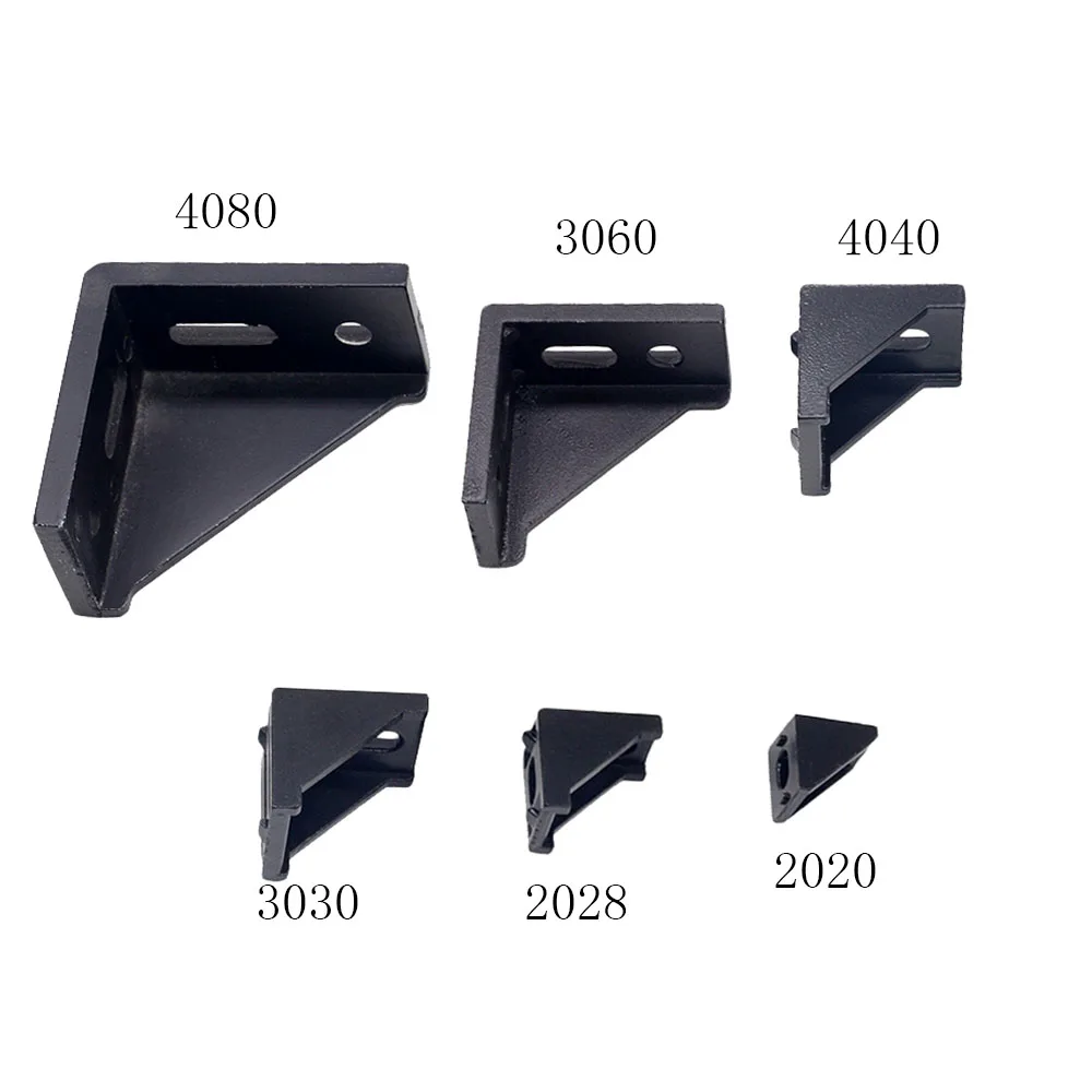 

Corner Bracket Fitting Black Angle Aluminum Connector 2020 2028 3030 3060 4040 4080 for Industrial Aluminum Profile