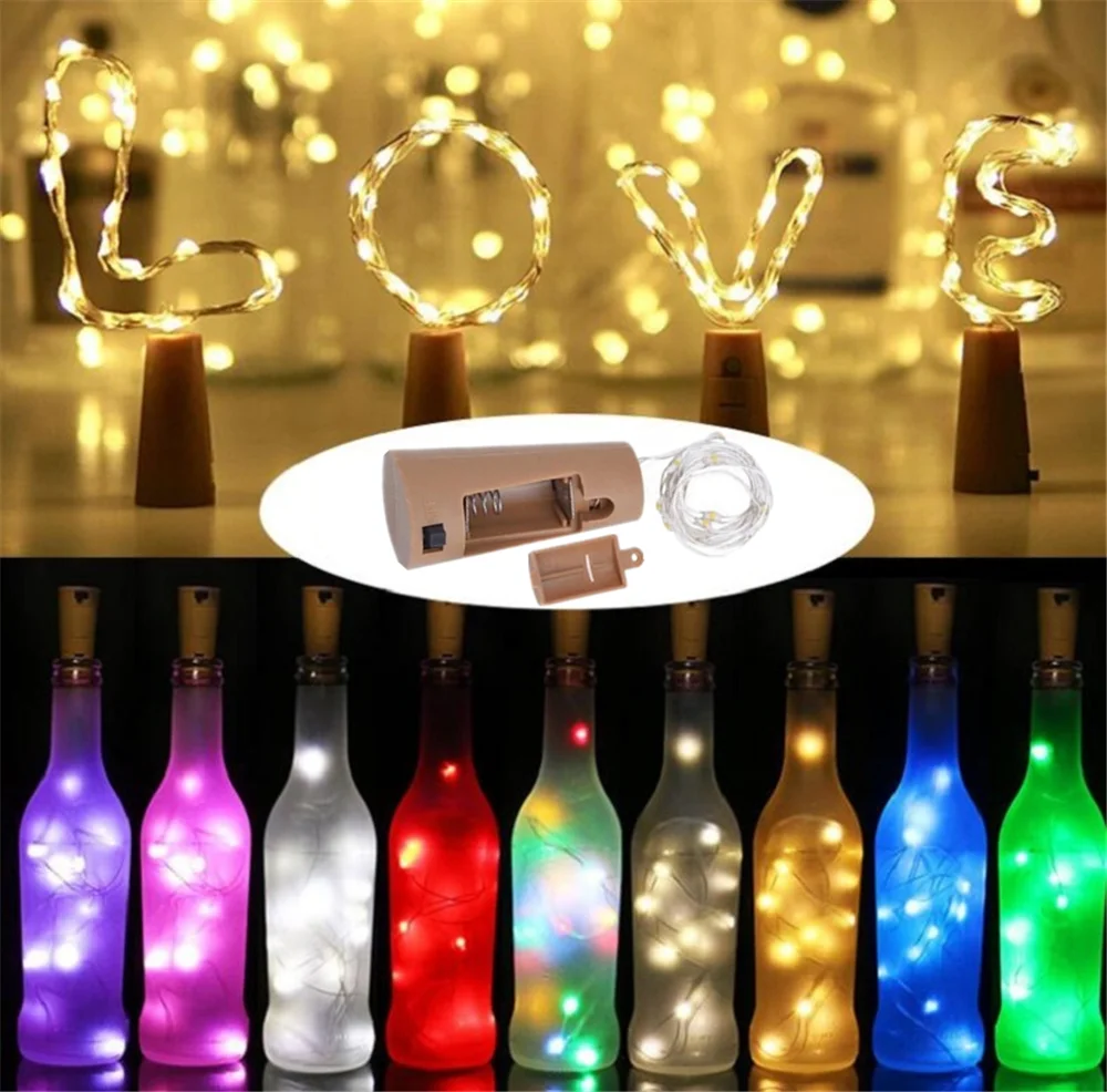 

1m 10leds 2m 20leds Wine Bottle Light Battery Powered Christmas Cork Fairy Lights Copper Wire String Lamp For DIY Wedding Decor