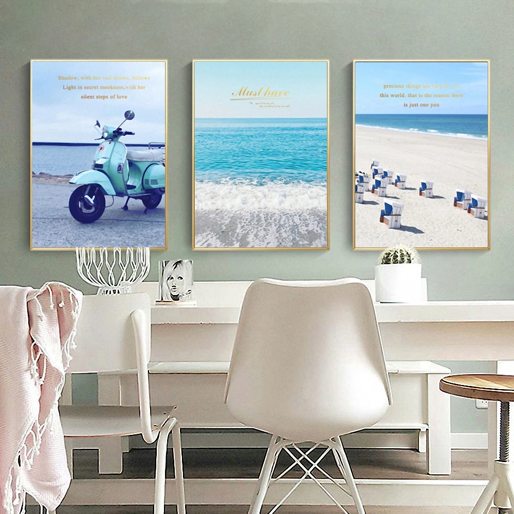 Tropical Beach Landscape Picture Azure Ocean Motorcycle Poster Nordic Decoration Print Wall Art Canvas Painting Home Decor Painting Calligraphy Aliexpress