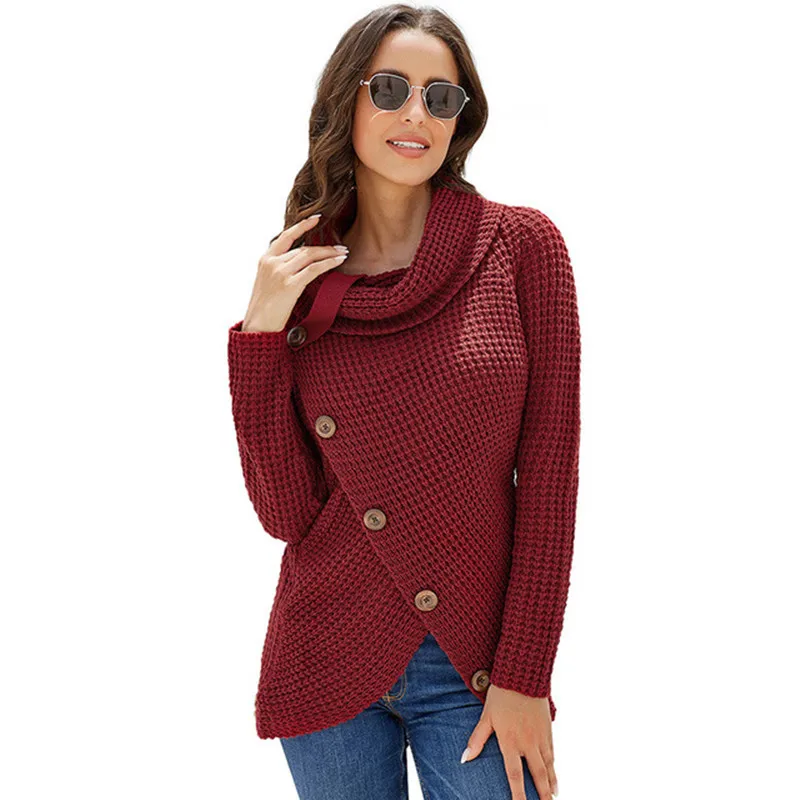 Button Turtleneck Sweaters Women warm Irregular Winter Clothes Women Casual Ladies Female Pullovers Women Clothing Sweaters 2019 (6)