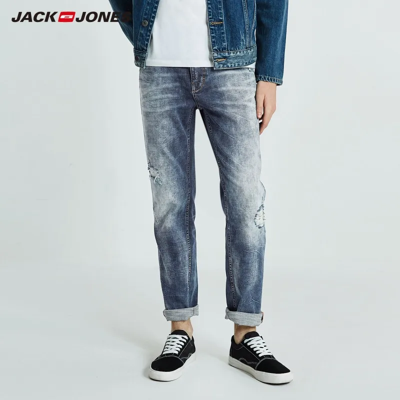 JackJones, осенние мужские хлопковые Стрейчевые рваные зауженные джинсы, укороченные джинсы длиной до щиколотки, джинсовые штаны, мужская одежда 218332538