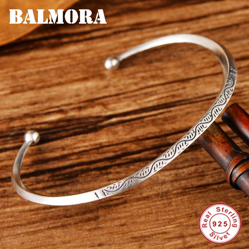 BALMORA 925 серебро Этническая волна Открытый регулируемый большой/маленький браслеты для женщин леди подарок ювелирные изделия Pulseras JWB0453