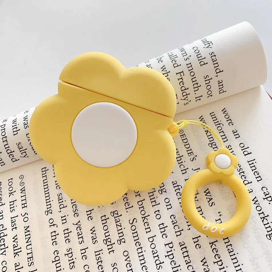 Чехол для AirPods силиконовый милый чехол для наушников Airpods 2 Чехол для наушников для Apple Air pods чехол для наушников кольцевой ремешок Capa Asia - Цвет: Flower Yellow-E