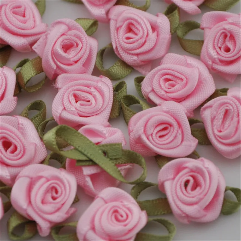 50pcs Mix color ribbon rose handmade flowers garment supplies sewing appliques diy accessories wedding decoration A039