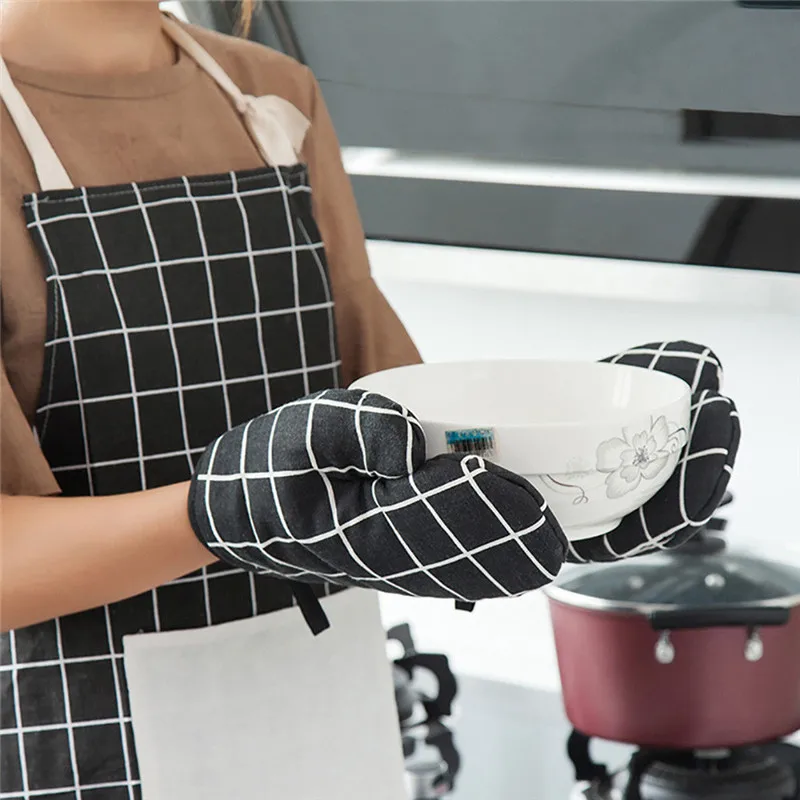 1Pcs Cotton Oven Glove Heatproof Mitten Kitchen Cooking Microwave Oven Mitt Insulated Non-slip Glove Thickening Bbq Gloves@C