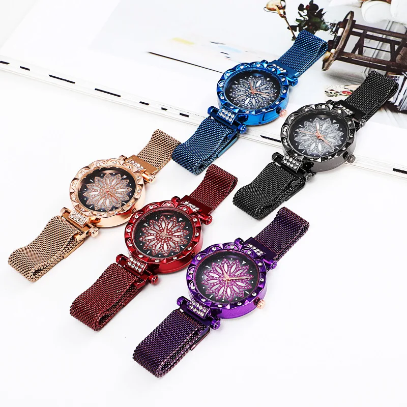 

2019 Hot Selling Magnet Watch New Products Petal Lazy Big Brand Diamond Set Quartz Watch Manufacturers Direct Selling
