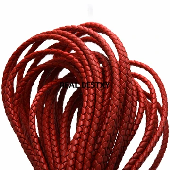 

5m/lot approx: 5mm red Braided Leather Jewelry Rope Beading Cord for Bracelet Necklace Jewelry Making leather straps cords