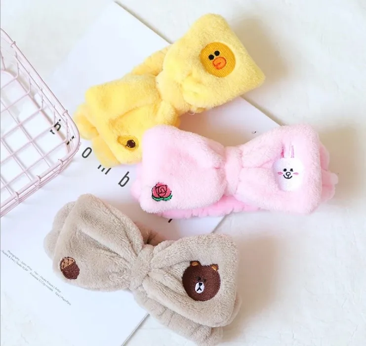 

New Girls Heart Cute Korean-style Fashion Flannel Cartoon Bunny Chick Wide Brim Face Wash Hair Band Hair Bands Send Bags