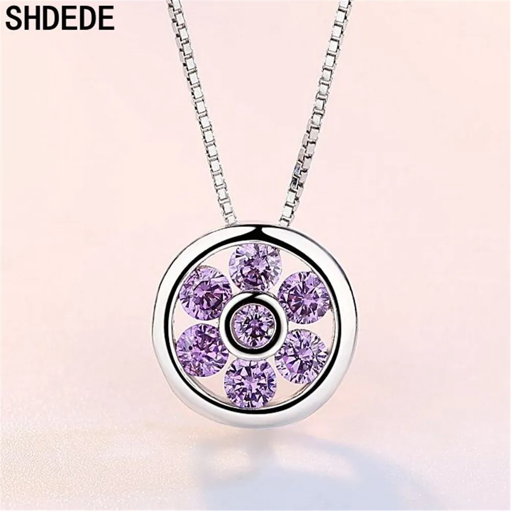 

SHDEDE Cubic Zirconia Flower Necklace Pendant For Women Female Party Jewelry Classic Short Chain Necklaces Gift WH13