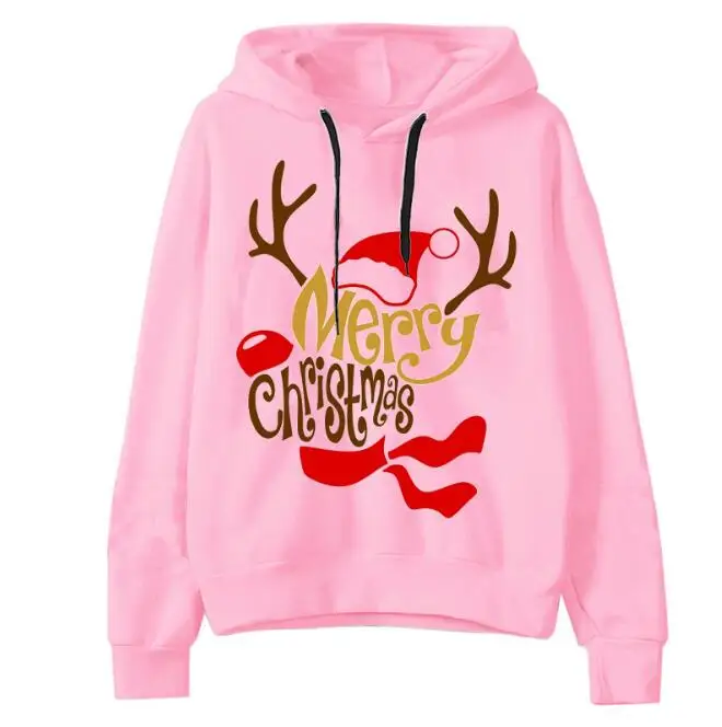 Women hoodie Merry Christmas printing pink hoodie laday Long Sleeve casual swetshirt oversized women sweatshirt women loose tops