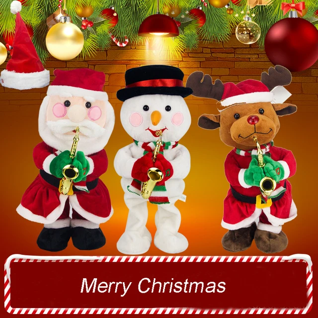 New Year 2022 Christmas Decorations for Home Electric Plush Toys with Music Saxophone Playing Santa Claus White Feet with Lights 1