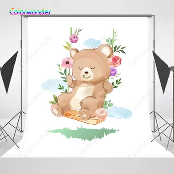 

Cartoon Bear Baby Shower Backdrop Infant Newborn Baby It's a Boy Prince Welcome Baby Photography Background Cake Table Banner