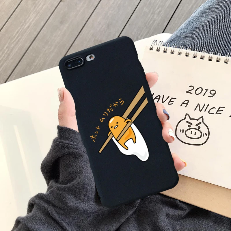 GYKZ мультяшка Гудетама Lazy Egg плотный чехол для iPhone 11 Pro X XS MAX XR 7 8 6 6s Plus черный силиконовый мягкий чехол для телефона Coque Bag