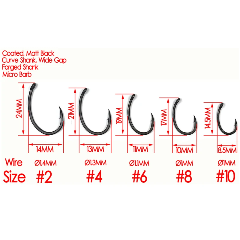 Bimoo 100pcs Coating Carp Hooks Yn High Carbon Steel Matt Black with Barb  Size 2 4 6 8 10 Europe Japan Carp Fishing Hook